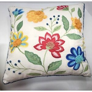 Primrose Vintage Floral Crewel Embroidered Throw Pillows Removable Cover 18x18x7